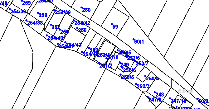 Parcela st. 251/1 v KÚ Hnanice, Katastrální mapa