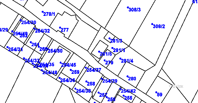 Parcela st. 281/5 v KÚ Hnanice, Katastrální mapa