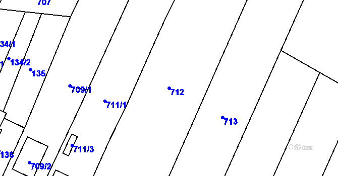 Parcela st. 712 v KÚ Hnanice, Katastrální mapa