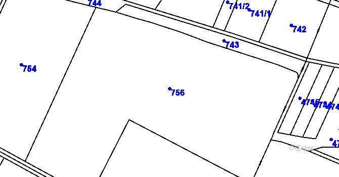 Parcela st. 756 v KÚ Hnanice, Katastrální mapa