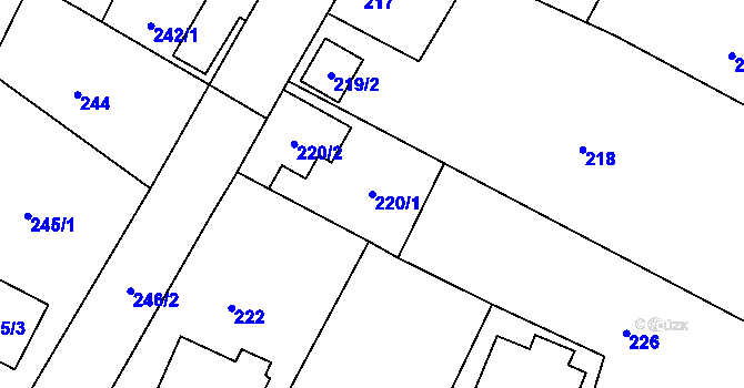 Parcela st. 220/1 v KÚ Hnanice, Katastrální mapa