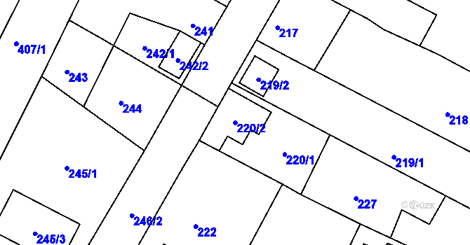 Parcela st. 220/2 v KÚ Hnanice, Katastrální mapa
