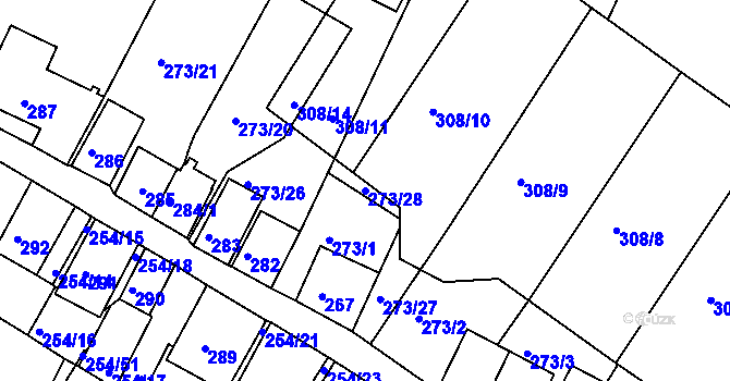 Parcela st. 273/28 v KÚ Hnanice, Katastrální mapa