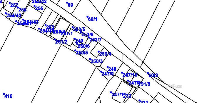 Parcela st. 250/4 v KÚ Hnanice, Katastrální mapa