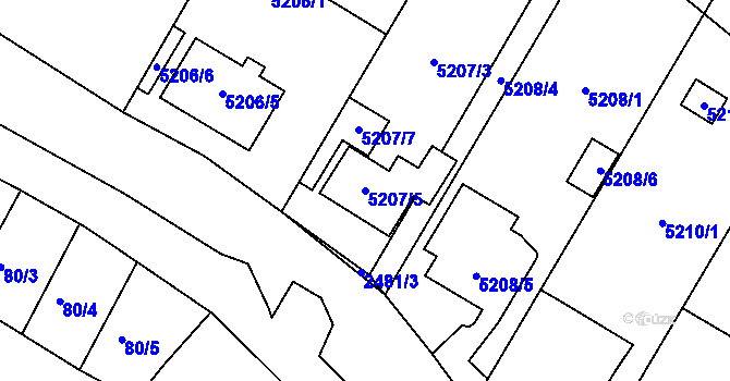 Parcela st. 5207/5 v KÚ Hnanice, Katastrální mapa