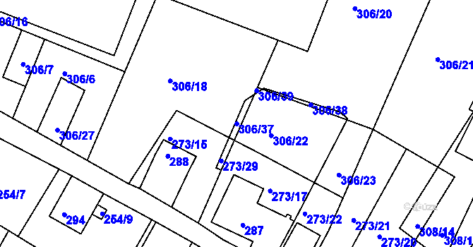 Parcela st. 306/37 v KÚ Hnanice, Katastrální mapa