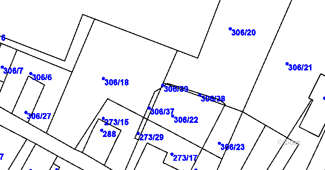 Parcela st. 306/39 v KÚ Hnanice, Katastrální mapa