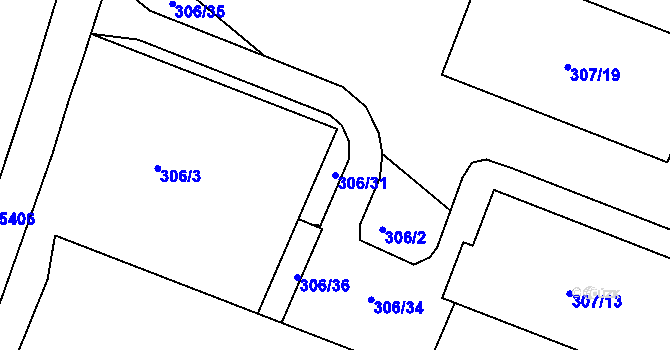 Parcela st. 306/31 v KÚ Hnanice, Katastrální mapa