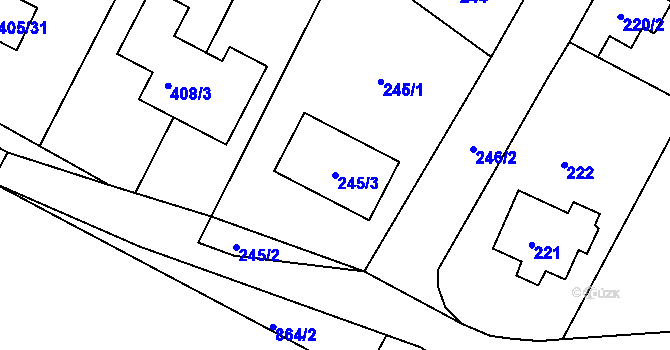 Parcela st. 245/3 v KÚ Hnanice, Katastrální mapa