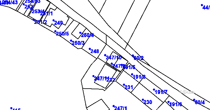 Parcela st. 247/10 v KÚ Hnanice, Katastrální mapa