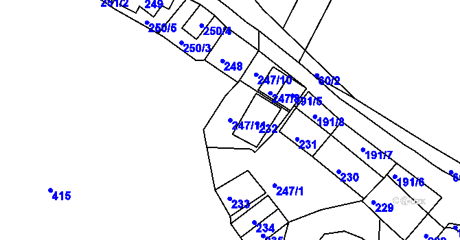 Parcela st. 247/11 v KÚ Hnanice, Katastrální mapa