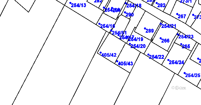 Parcela st. 405/42 v KÚ Hnanice, Katastrální mapa