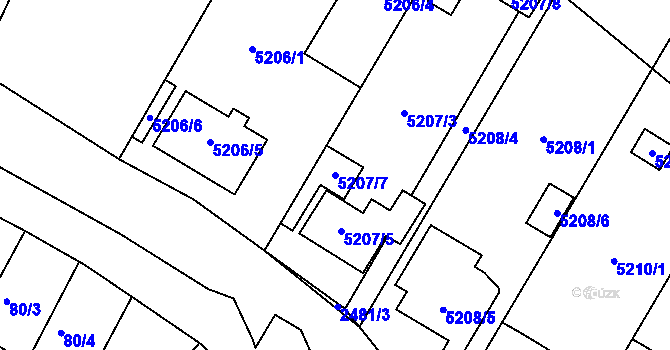 Parcela st. 5207/7 v KÚ Hnanice, Katastrální mapa