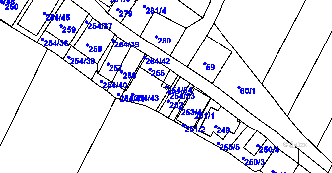 Parcela st. 254/54 v KÚ Hnanice, Katastrální mapa