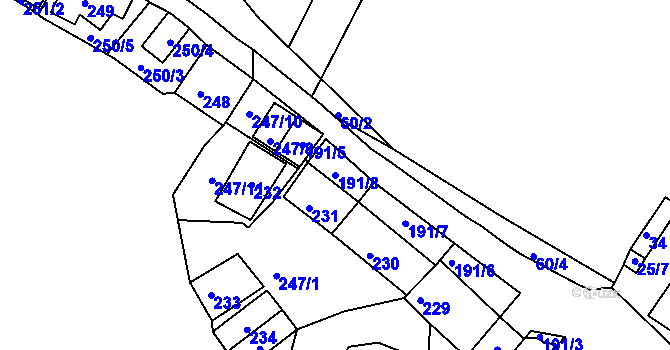 Parcela st. 191/8 v KÚ Hnanice, Katastrální mapa