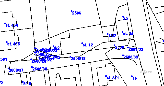 Parcela st. 12 v KÚ Hnátnice, Katastrální mapa