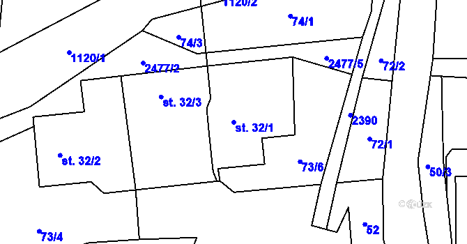 Parcela st. 32/1 v KÚ Hnátnice, Katastrální mapa