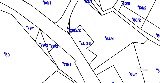 Parcela st. 36 v KÚ Hnátnice, Katastrální mapa
