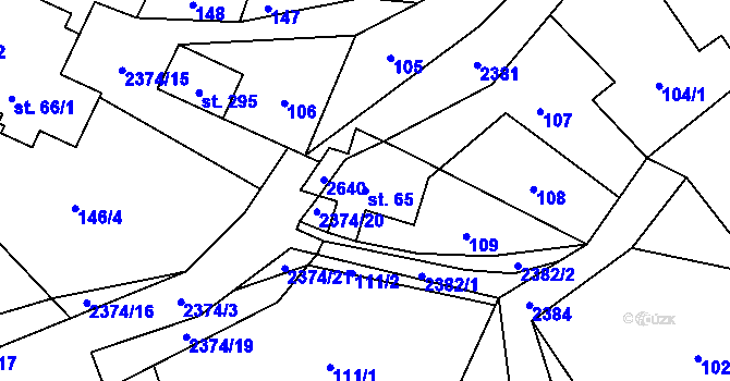 Parcela st. 65 v KÚ Hnátnice, Katastrální mapa