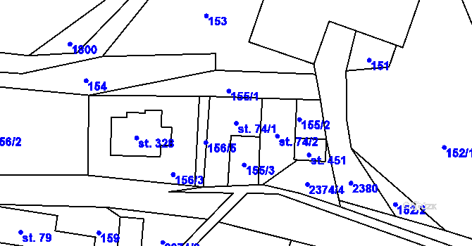 Parcela st. 74/1 v KÚ Hnátnice, Katastrální mapa