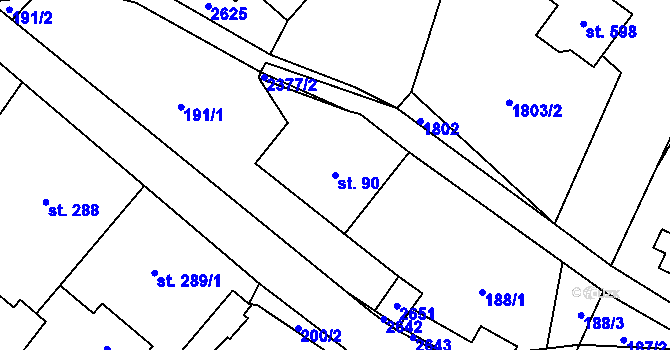 Parcela st. 90 v KÚ Hnátnice, Katastrální mapa