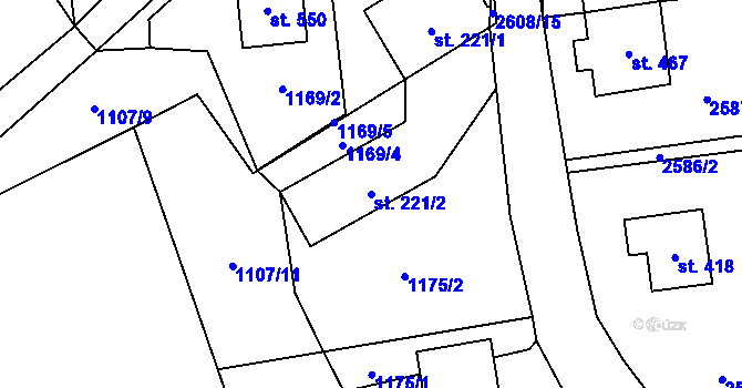 Parcela st. 221/2 v KÚ Hnátnice, Katastrální mapa