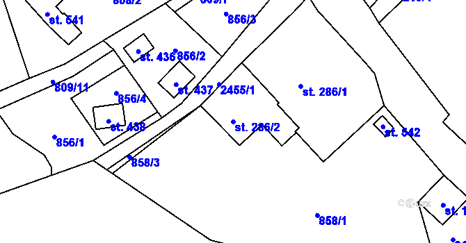 Parcela st. 286/2 v KÚ Hnátnice, Katastrální mapa
