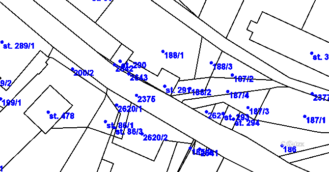 Parcela st. 291 v KÚ Hnátnice, Katastrální mapa