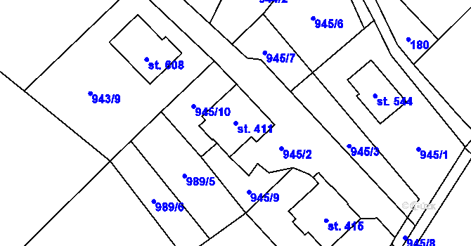 Parcela st. 411 v KÚ Hnátnice, Katastrální mapa