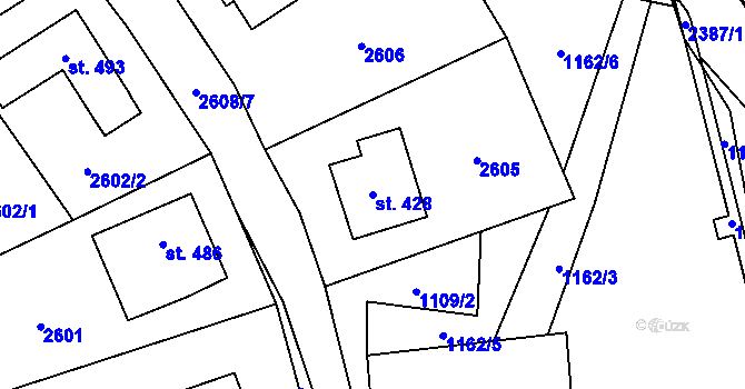 Parcela st. 428 v KÚ Hnátnice, Katastrální mapa