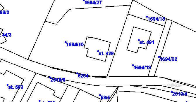 Parcela st. 429 v KÚ Hnátnice, Katastrální mapa