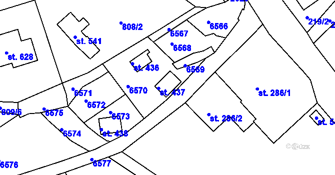 Parcela st. 437 v KÚ Hnátnice, Katastrální mapa
