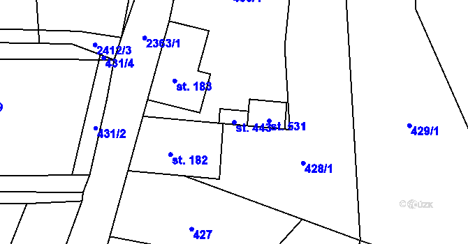 Parcela st. 443 v KÚ Hnátnice, Katastrální mapa