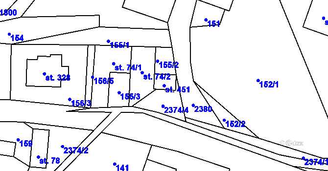 Parcela st. 451 v KÚ Hnátnice, Katastrální mapa