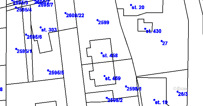 Parcela st. 458 v KÚ Hnátnice, Katastrální mapa