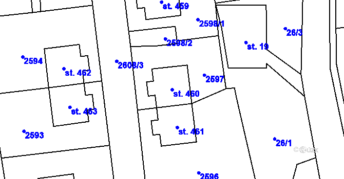 Parcela st. 460 v KÚ Hnátnice, Katastrální mapa