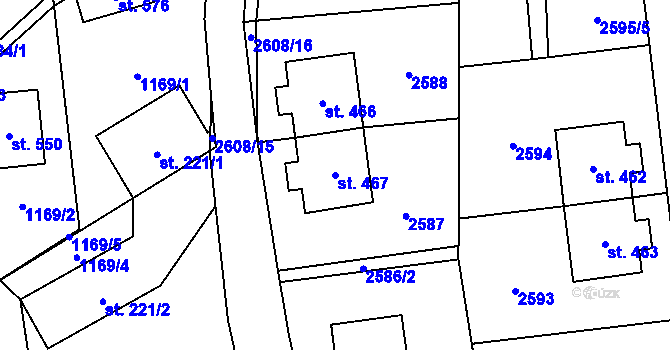 Parcela st. 467 v KÚ Hnátnice, Katastrální mapa