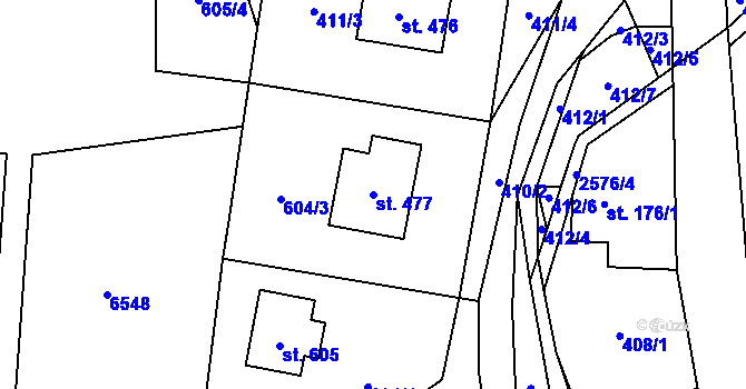 Parcela st. 477 v KÚ Hnátnice, Katastrální mapa