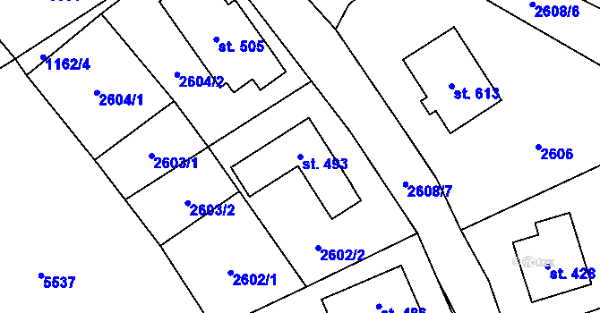 Parcela st. 493 v KÚ Hnátnice, Katastrální mapa