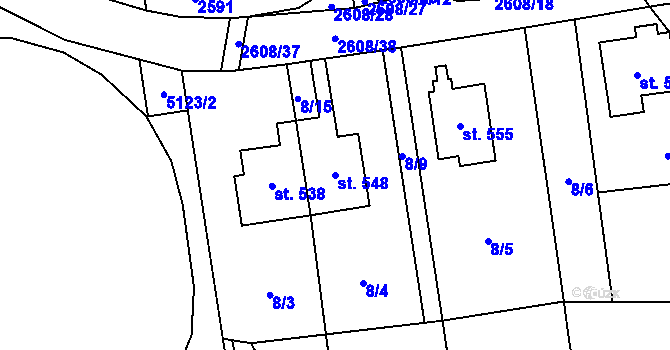 Parcela st. 548 v KÚ Hnátnice, Katastrální mapa