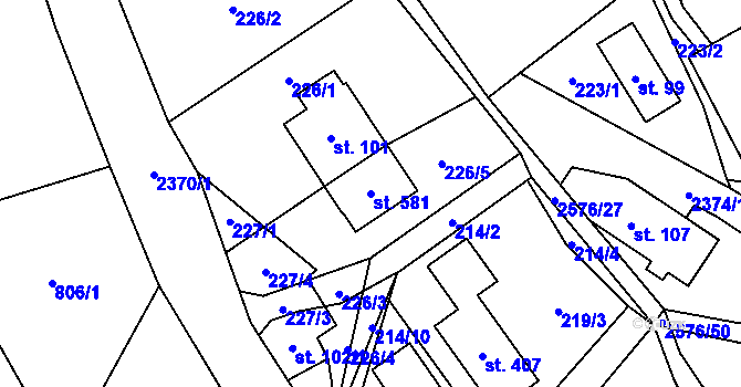 Parcela st. 581 v KÚ Hnátnice, Katastrální mapa