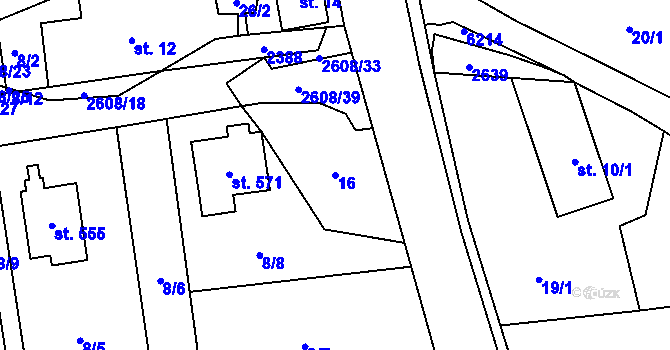 Parcela st. 16 v KÚ Hnátnice, Katastrální mapa