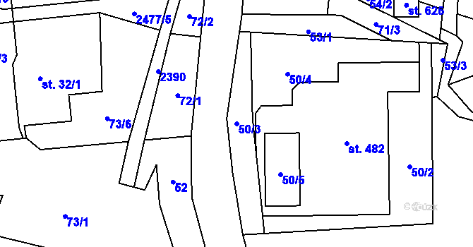 Parcela st. 50/3 v KÚ Hnátnice, Katastrální mapa