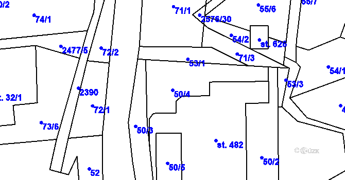 Parcela st. 50/4 v KÚ Hnátnice, Katastrální mapa