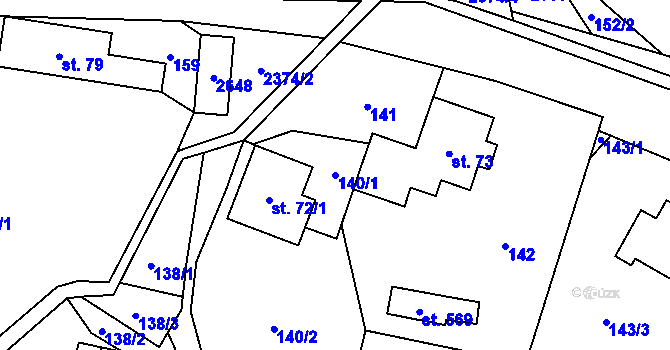 Parcela st. 140/1 v KÚ Hnátnice, Katastrální mapa
