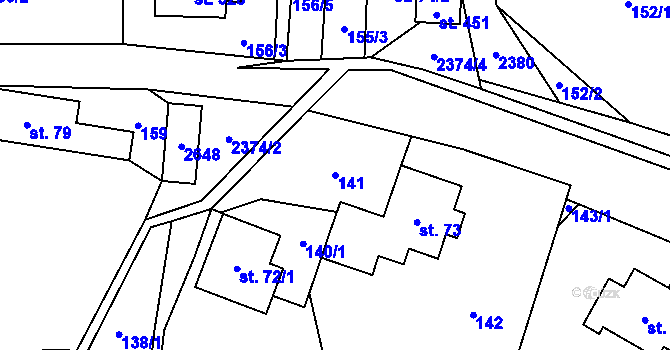Parcela st. 141 v KÚ Hnátnice, Katastrální mapa