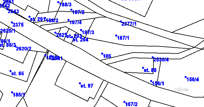 Parcela st. 186 v KÚ Hnátnice, Katastrální mapa