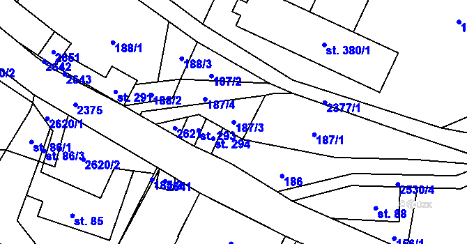 Parcela st. 187/3 v KÚ Hnátnice, Katastrální mapa