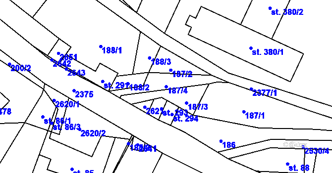 Parcela st. 187/4 v KÚ Hnátnice, Katastrální mapa