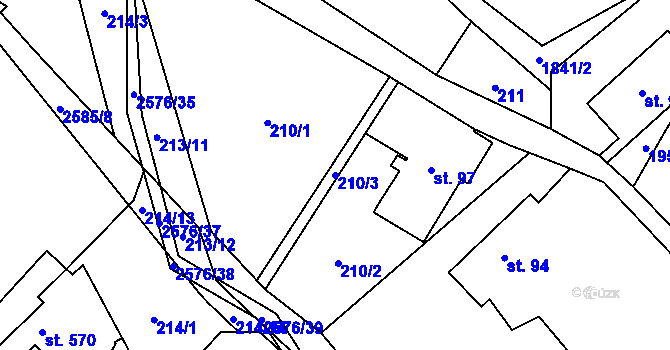 Parcela st. 210/3 v KÚ Hnátnice, Katastrální mapa